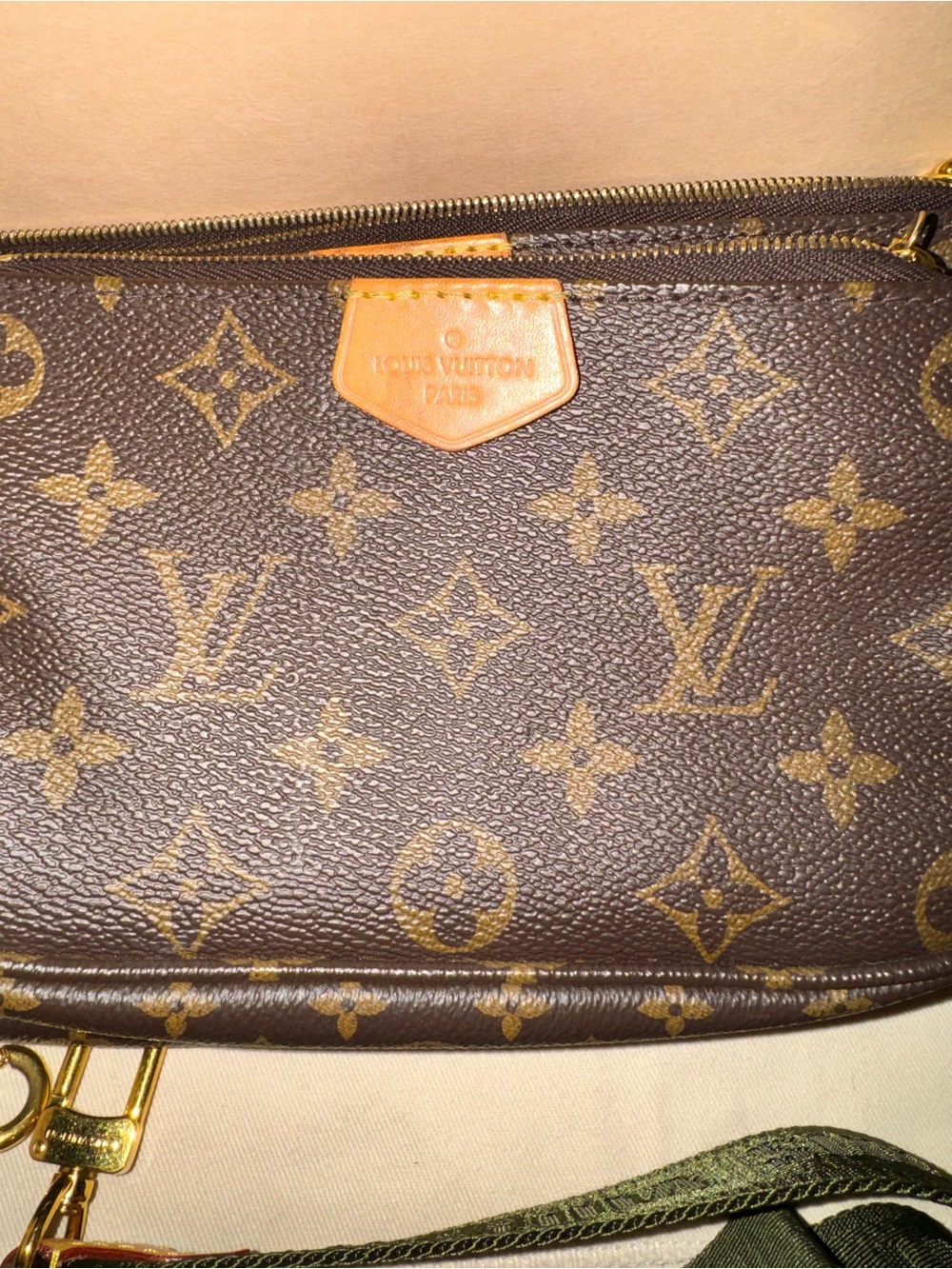 Louis Vuitton Monogram Canvas Multi-Pochette with Olive Green Strap - Picture 3 of 9